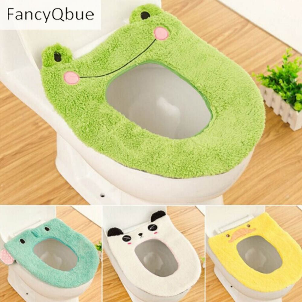 FancyQbue Cartoon Warm Washable Bathroom Toilet Seat Cover Mat Lid  Closestool Cloth Toilet Washable Cloth Seat Cover Pads