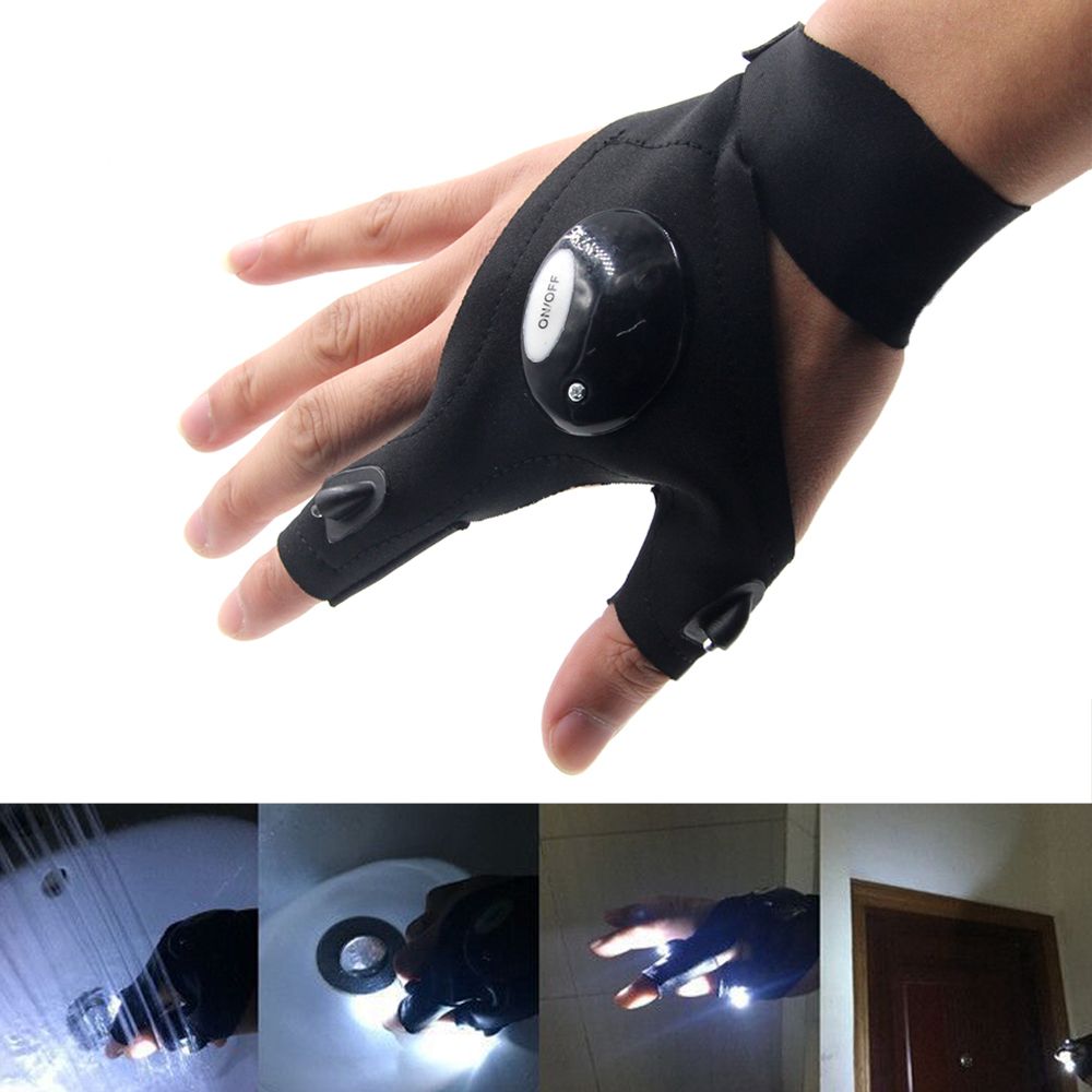 Fishing Magic Strap Fingerless Glove LED Flashlight Torch Cover Camping