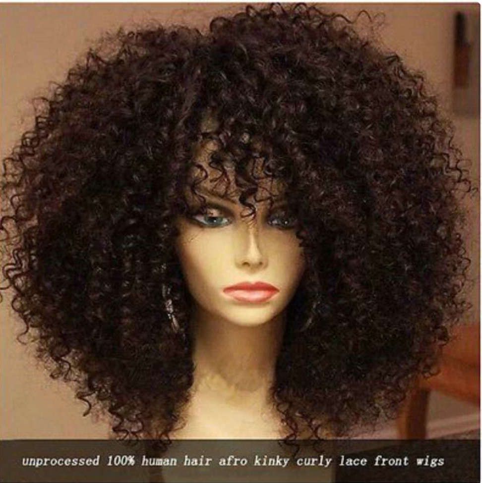 100 Human Hair Afro Kinky Curly 180 250 Density Lace Front Wig