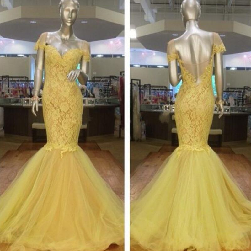 yellow trumpet prom dress