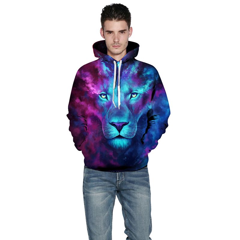 Animal Galaxy Blue Wolf Hooded Sweater Unisex 3D Digital Print Sweater