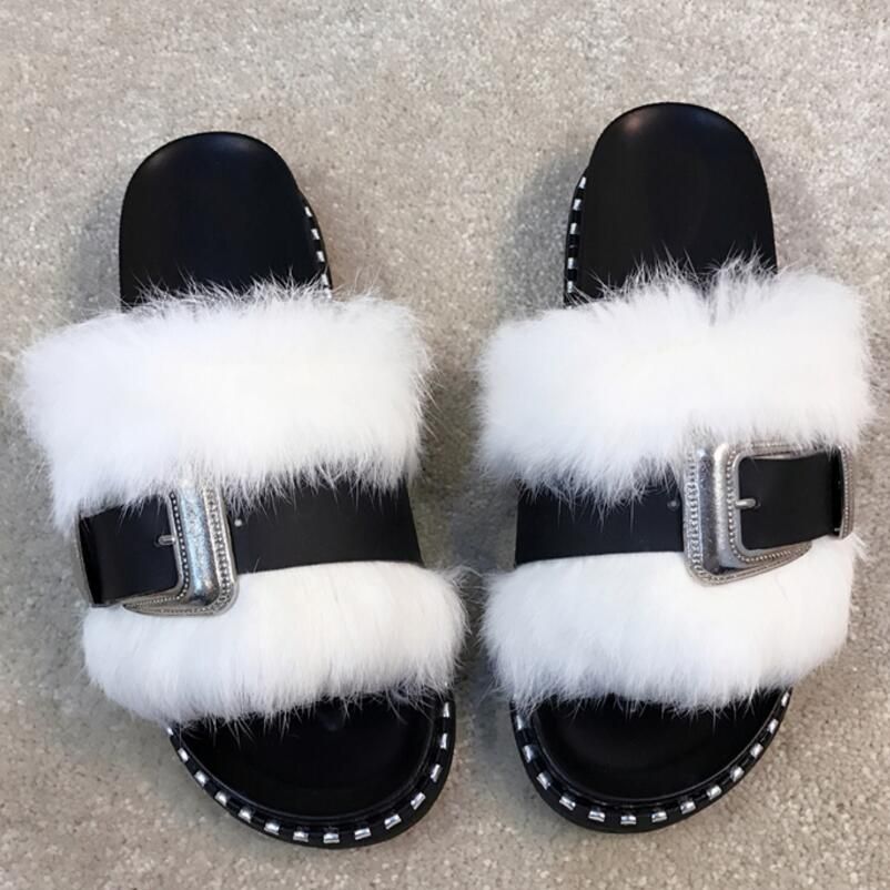 rabbit fur sandals