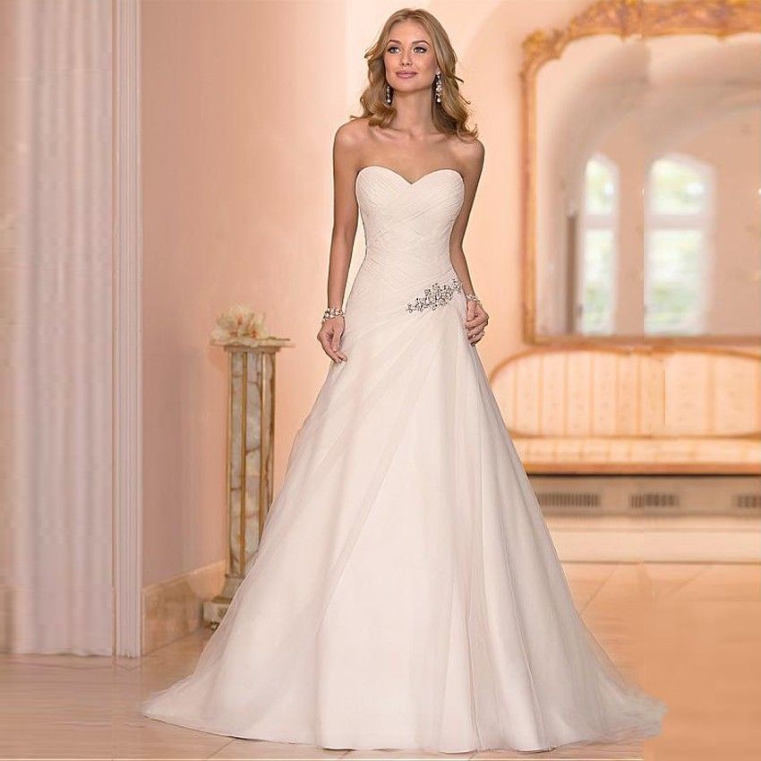 Acquistare Abito Da Sposa Senza Spalline In Taffetà Su Misura Abito Da Sposa  Plus Size Abito Da Donna Increspato In Tulle Con Strascico Abiti Da Sposa  Con Treno W35 Economico | Consegna