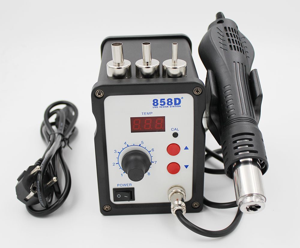 858D Electric SMD Soldering Station Welder Desolder Hot Air Heat Gun W 3 Nozzle