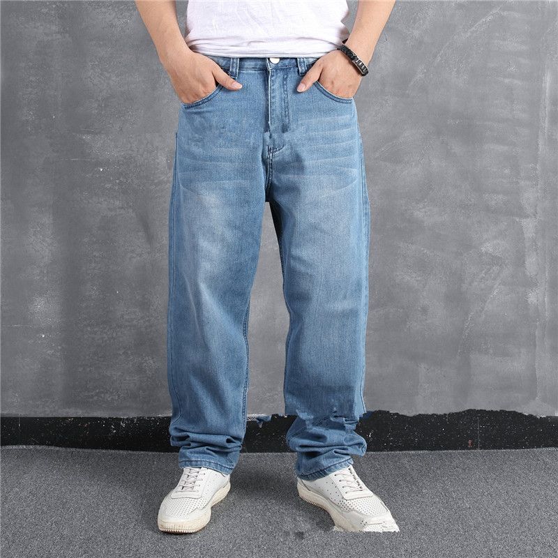 Mens Casual Cotton Washed Denim Pants Loose Jeans Baggy Troursers Sizes 30-46 