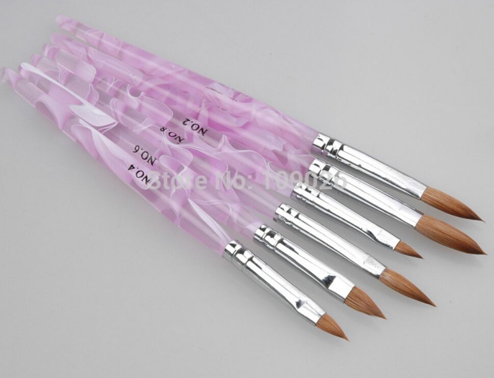 HOTSALE 6pcs / SET 2 # / 4 # / 6 # / 8 # / 10 # 12 # Kolinsky Sable Brush  Pen Acrílico Nail Art Builder Diseño de pinceles para uñas acrílicas