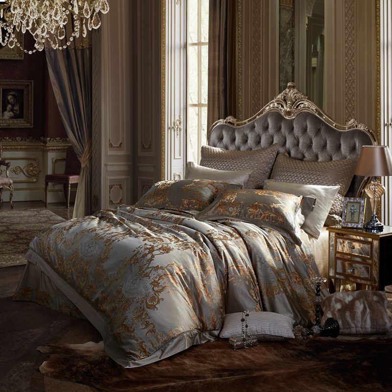 Silk Bedding Silver Jacquard Duvet Cover Royal Bedding Set King