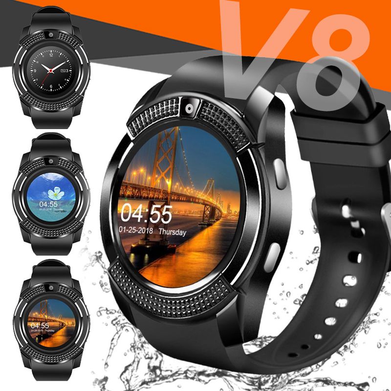 V8 Smart Watch Bluetooth Watches Android with 0.3M Camera MTK6261D Smartwatch for android phone Micro Sim TF card with Retail Package