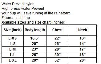 Raincoat Size Chart