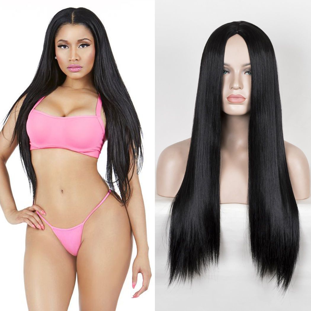 Nicki Minaj Women S Fashion Middle Part Black Long Sleek Straight