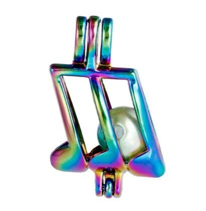 Rainbow Color Flower Locket Pearl Stone Cage Necklace Stainless Chain 18" C215 
