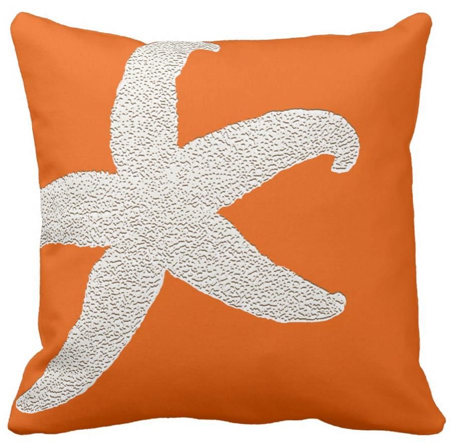 Bright Orange Big Starfish Decorative Throw Pillow Can Be