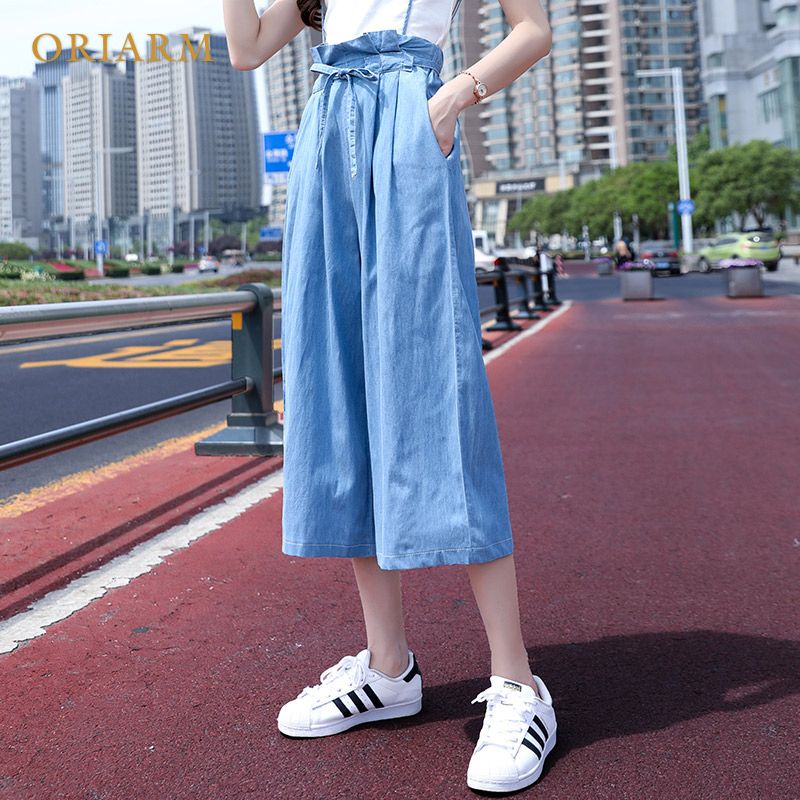 Compre Pantalones Vaqueros Para Mujer Casual De Piernas Anchas Hasta El  Tobillo Denim Tirantes De Cintura Alta Suelta Moda Empalmado Cintura Cabeza  A 32,35 € Del Hongzhang | Es.Dhgate.Com