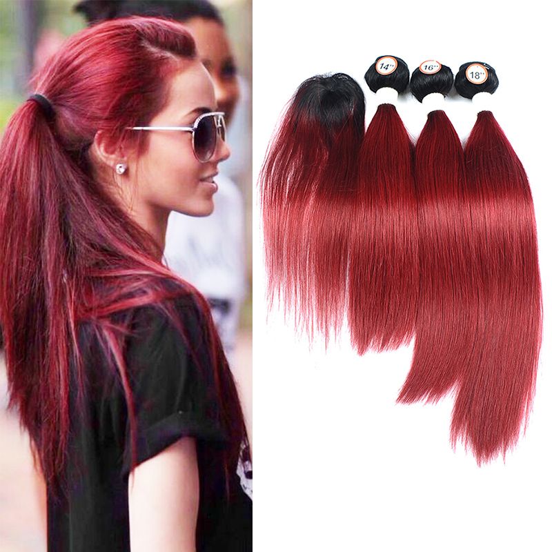 Ombre Colored Brazilian Human Hair Weave 3 Bundles With Top Lace Closure 1B/Burgundy Fashion New Hairstyles For Black Women 190-235g/Lot Ombre Colored Brazilian Human Hair Weave 3 Bundles With Top Lace Closure 1B/Burgundy Fashion New Hairstyles For Black Women 190-235g/Lot