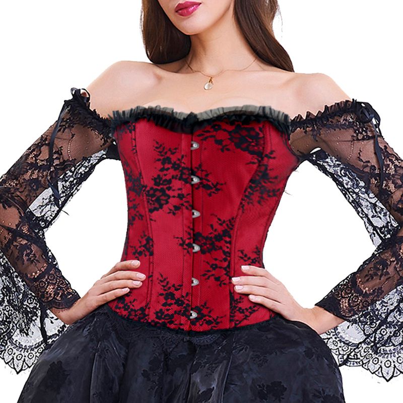 2020 Lace Corset Womens Floral Corsets And Slimming Busiter Long Sleeve Lace Up Corset Tops Black Red Lace Off Shoulder Top Plus Size S 6xl From Happyshopper5320 12 74 Dhgate Com