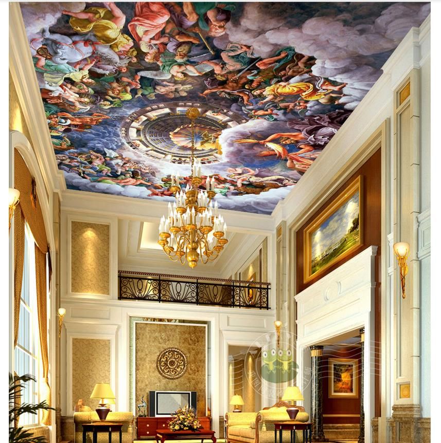 Wholesale-Custom 3d wallpaper for walls 3d ceiling wallpaper murals Religion  Sky Clouds Angels European Art