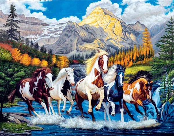 5D diamond painting dos caballos ronda taladro Rhinestone bordado punto de cruz suministro artes artesan/ía lienzo decoraci/ón de la pared 30x40 cm Kits de pintura de diamante bricolaje para adultos
