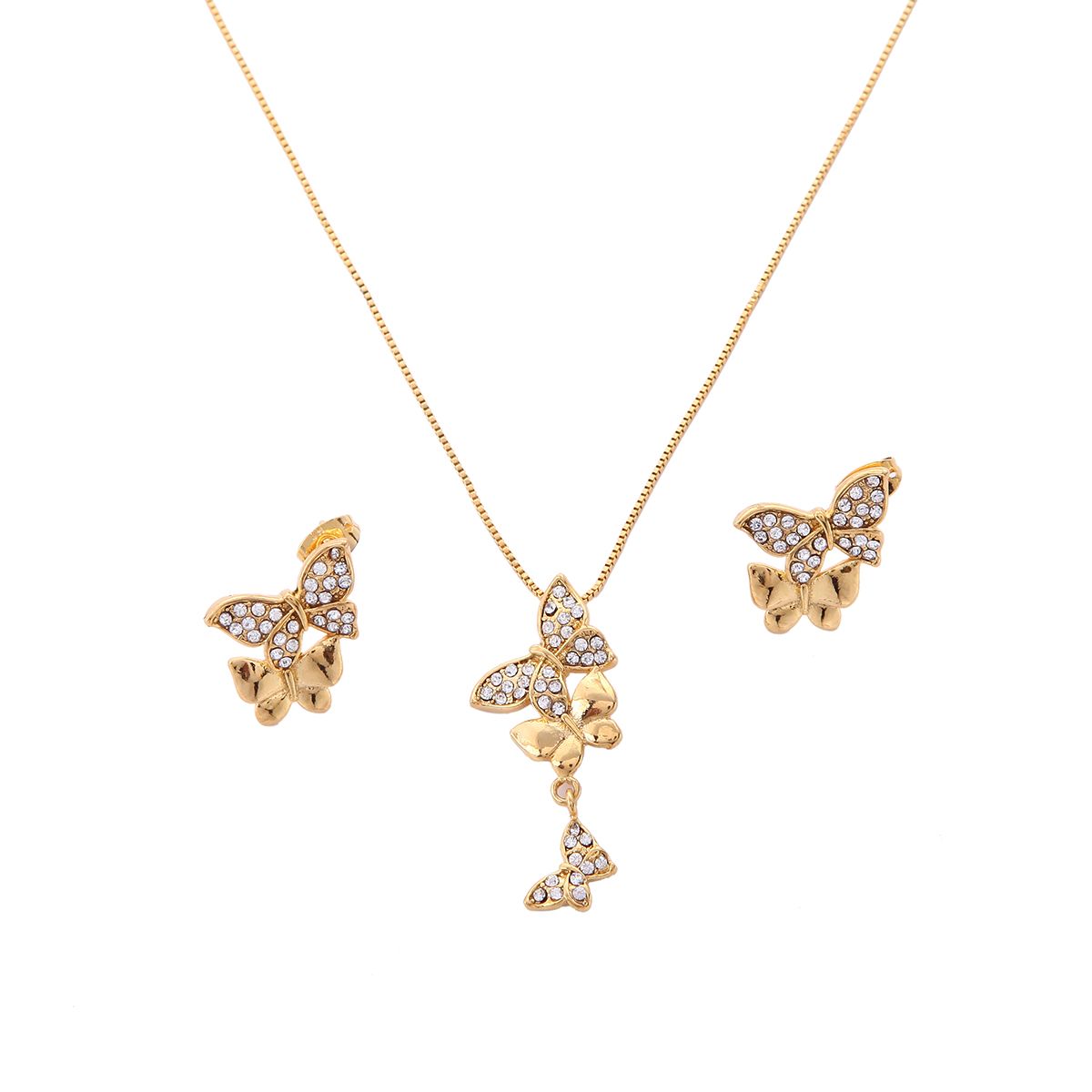 Wholesale Cubic Zirconia Cute Butterfly Pendant Necklace With Stud