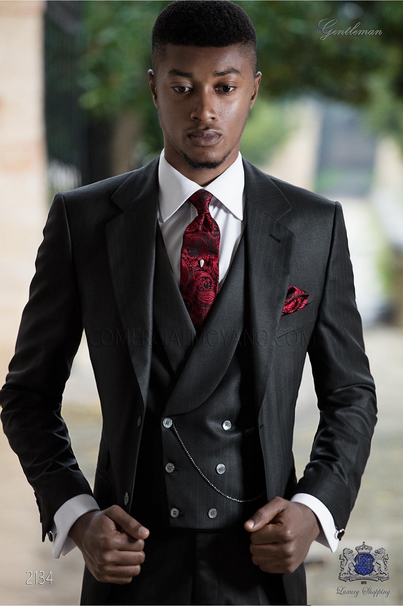 Acquistare Smoking Da Uomo A Righe Grigio Scuro Smoking Da Smoking Notch A  Due Bottoni Smoking Da Sposo 2019 Mens Fashion / Vestito Da Tre Pezzi Darty  Jacket + Pants + Tie +