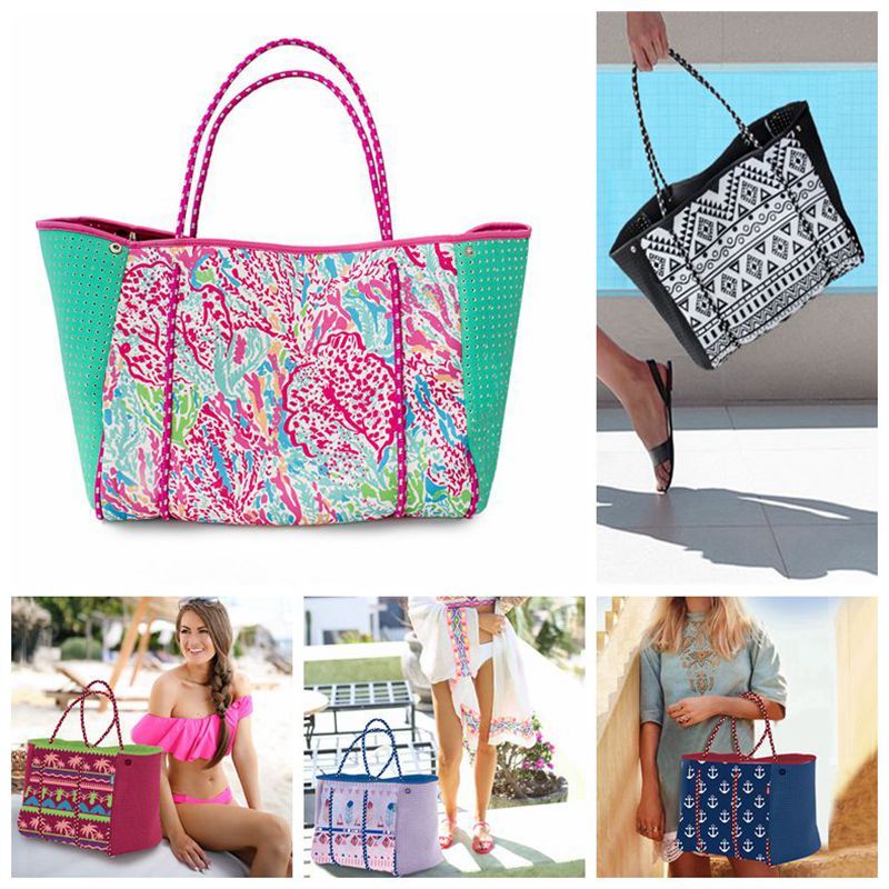 2018 Neoprene Multipurpose Beach Bag Tote With Inner Zipper Pocket