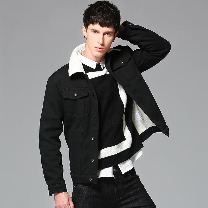 mens black denim jacket with fur collar