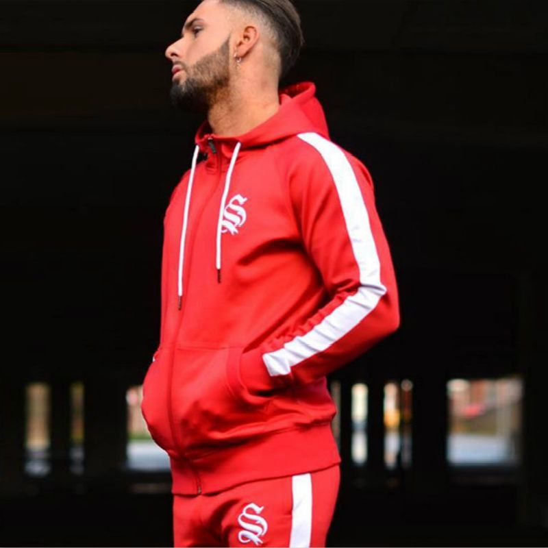 Acquistare Felpa Con Cappuccio Fitness Da Uomo 2018 Palestre Top T Shirt A  Cappuccio Con Zip A Righe Nere E Rosse PANTALONE Slim Fit Da Palestra Uomo  PANTALONI Economico | Consegna Veloce