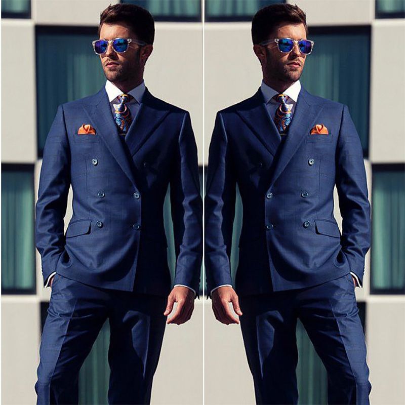 Acquista Abito Da Uomo Blu Navy 2018 Abito A Doppio Petto Uomo
