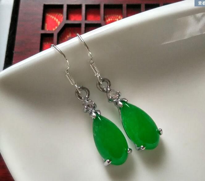 GE111715 pendientes de rectángulo Verde Jade