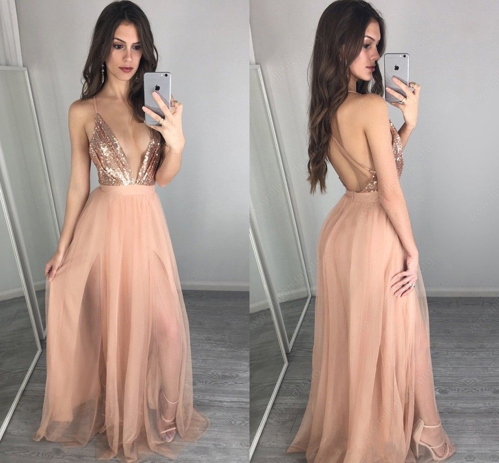 rose gold prom dress with slit