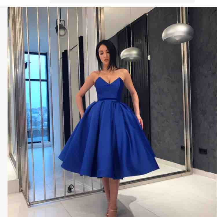 sofá fecha frutas 2018 vestidos de coctel elegante del té de longitud del azul real para las  mujeres vestido