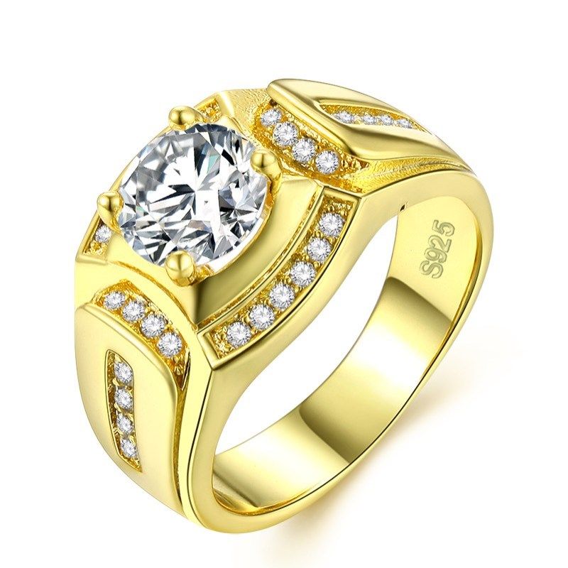 Acheter Round Cut Massif Bague Pour Homme En Or Jaune 18 Carats Zircons Rempli Prong Parametres Anneau Mode Taille 8 9 10 De 7 56 Du Blingfashion Dhgate Com