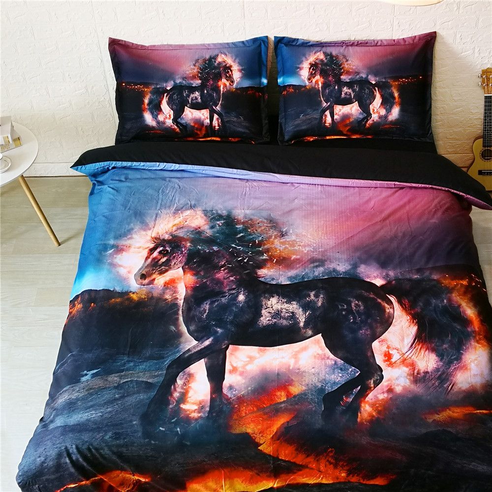 Jf 386 Luxury Bed Set Fire Horse Duvet Cover Set Teens Boys Cool