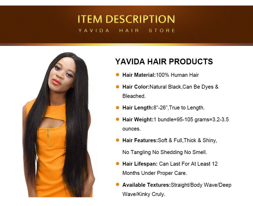 Yavida Brazilian Straight Hair One Bundles Unprocessed Straight
