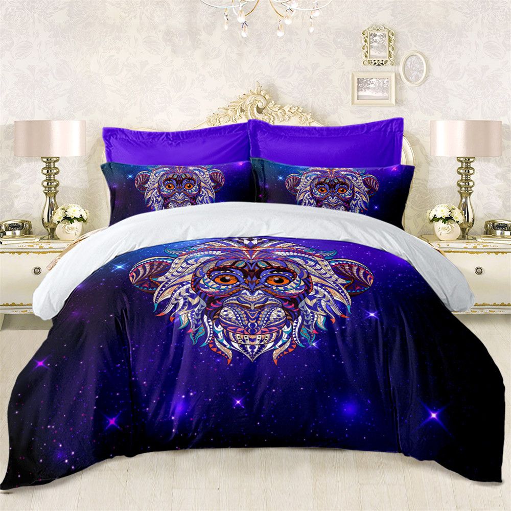 Animal Monkey Print Bedding Set Geometric Patchwork Duvet Cover