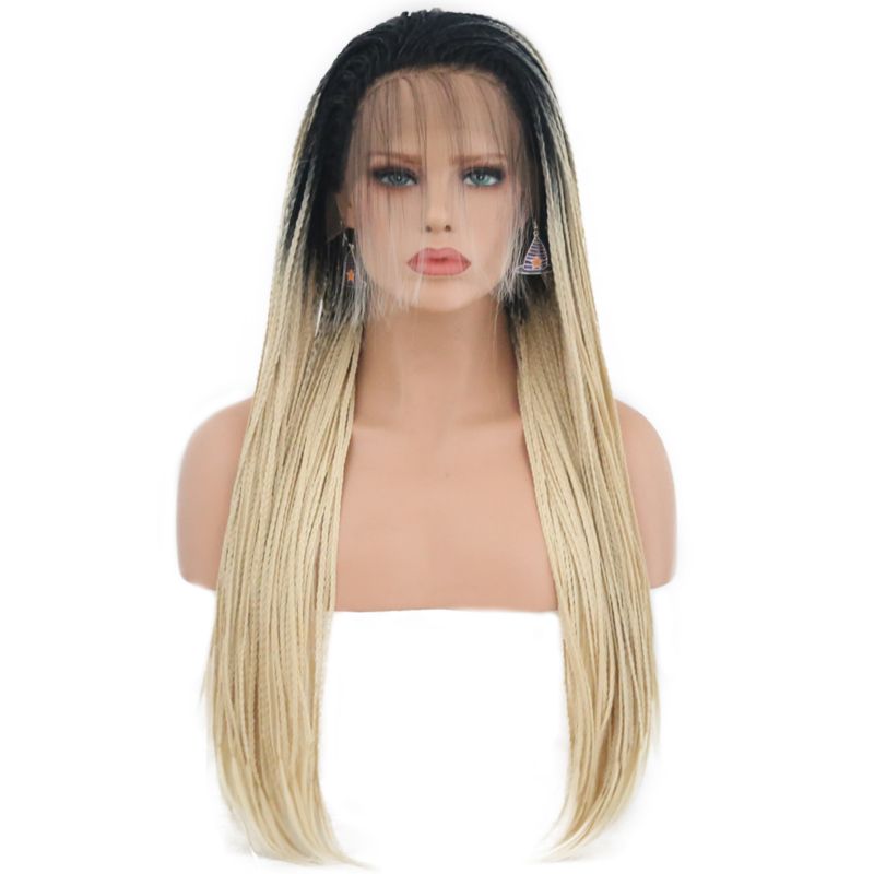 Braided Lace Front Wig With Baby Hair Synthetic Ombre Platinum