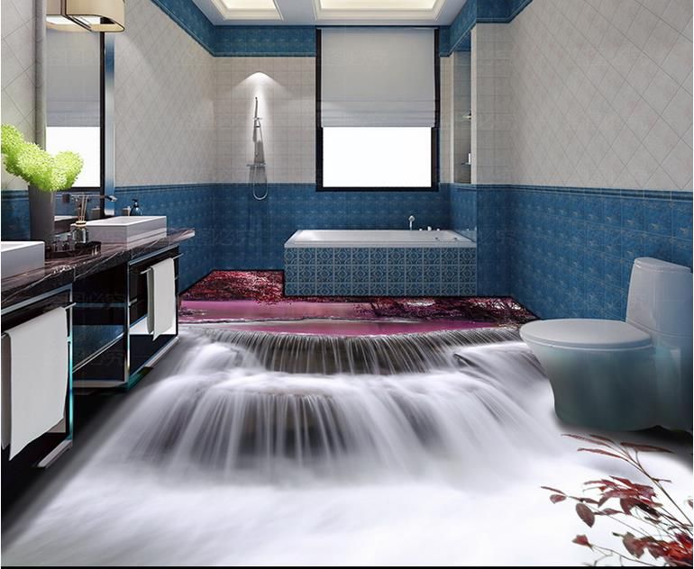 3d Wall Paper Woods Waterfall 3d Three Dimensional Bathroom Tiles Floor Stickers Desktop Wallpapers In Hd Wallpaper Free Wallpaper Free Desktop From