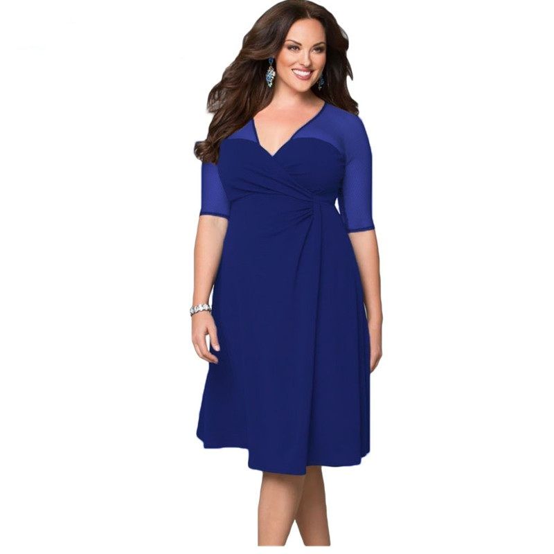 blue and white plus size dress