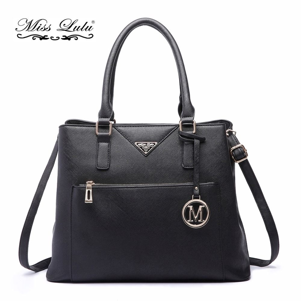 Miss Lulu Clolr Block Ladies PU Leather V-Shap Bag Shoulder Tote Handbag