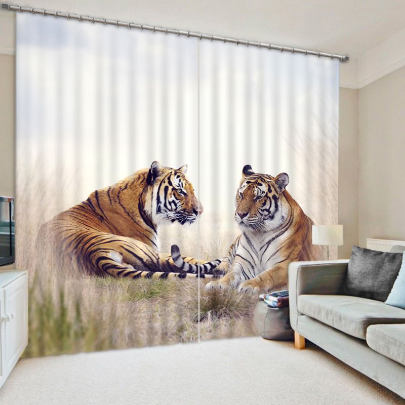 2019 Modern 3d Blackout Curtains Prairie Elephant Tiger Pattern
