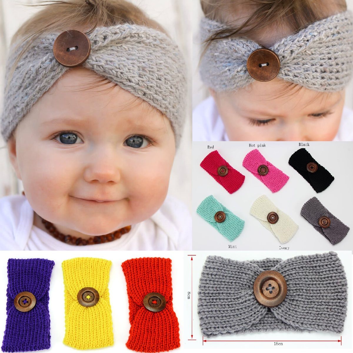 1x Infant Toddler Baby Girl Knitted Poms Head Band Hairband Winter Headwear Gift