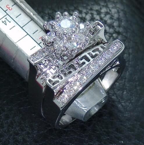 Antique Women Flower Diamonique CZ White Gold Filled Wedding Finger Band Ring