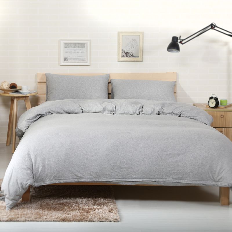 2018 Light Grey Simple Duvet Cover Set Knit Cotton Bedlinens Twin