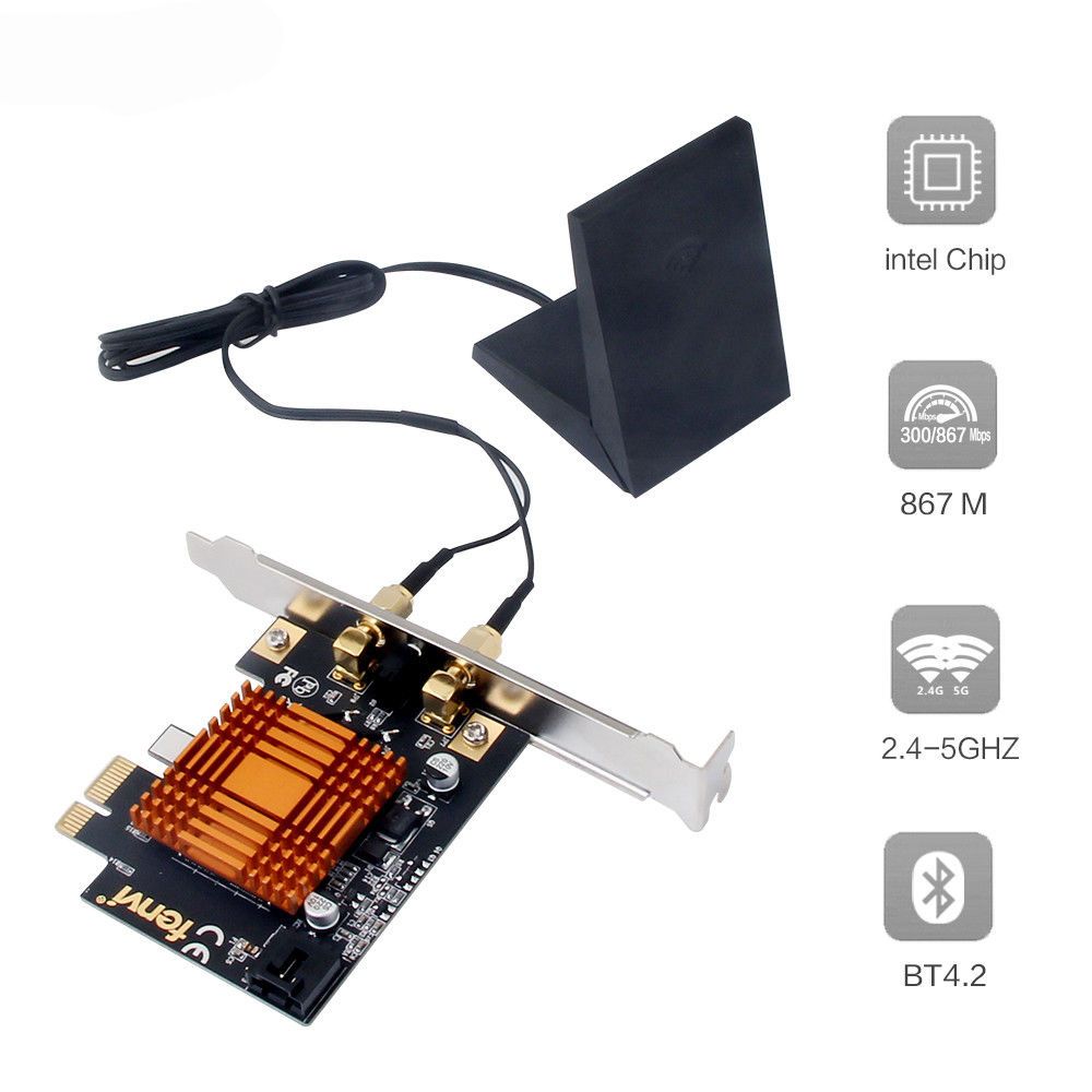 Bluetooth 4.2 Dual-Band 867Mbps PCI-e PCI Express Network Card Wlan WiFi Adapter