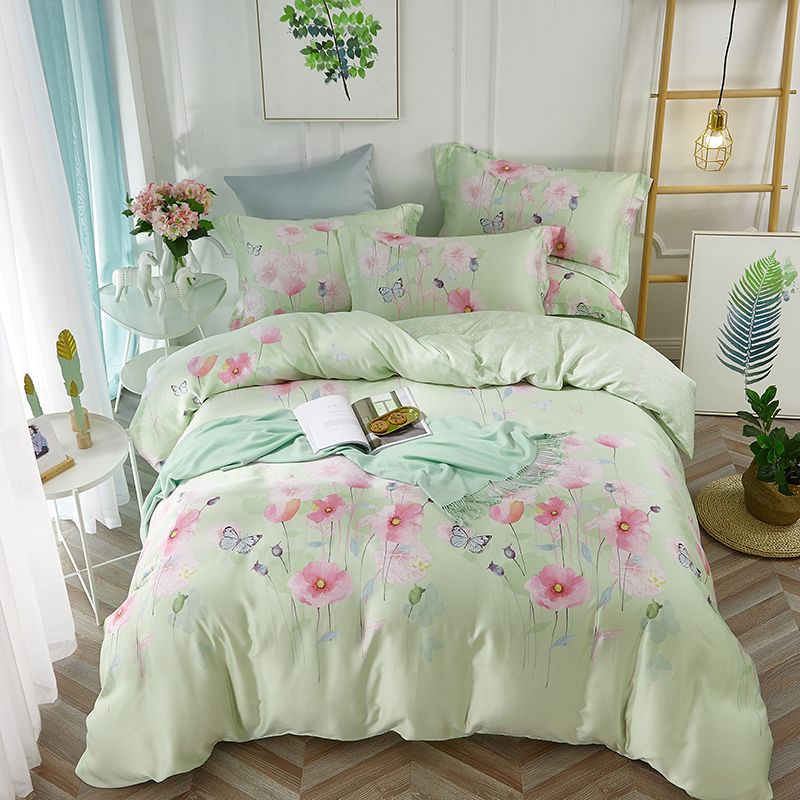 Tencel Summer Bedding Set Queen King Size Floral Printed Duvet