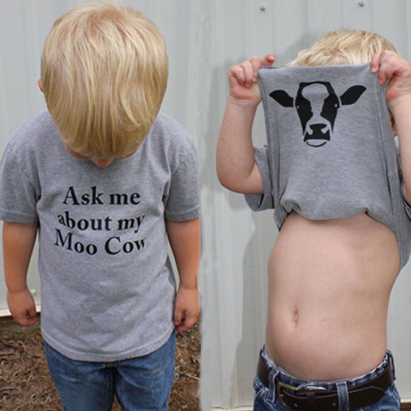 GObabyGO Summer Ask me About My moo Cow Toddler Kids Baby Boys T-Shirt Short Sleeve Tops Tees 