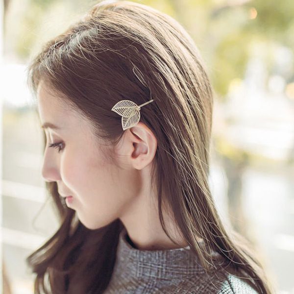 Simple openwork metal double leaf hair clips girls braids jewelry decorative hair style Simple openwork metal double leaf hair clips girls braids jewelry decorative hair style
