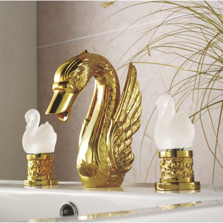 Gold Finish PVD Bathroom Basin Sink Swan Faucet SWAN LAVATORY TAP WITH