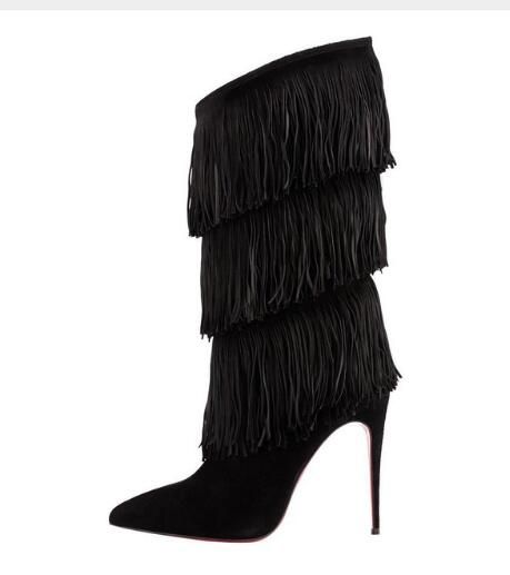 Acquistare Stivali Nappa Donna Marrone Nero Scarpe A Punta Con Tacco Alto  Con Frange Stivali A Metà Polpaccio Scarpe Invernali Sexy Con Tacco A  Spillo Grandi Dimensioni Street Style Economico | Consegna