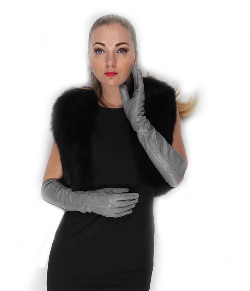 long grey leather gloves