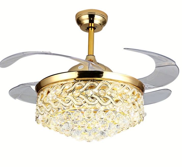 2020 Crystal Ceiling Fan 42 Inch Shrinkable Transparent Blades Fan